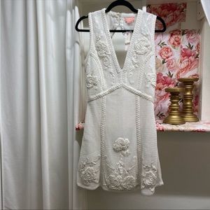 Not So Serious by Pallavi Mohan Deep-V Mini Dress White Size XS